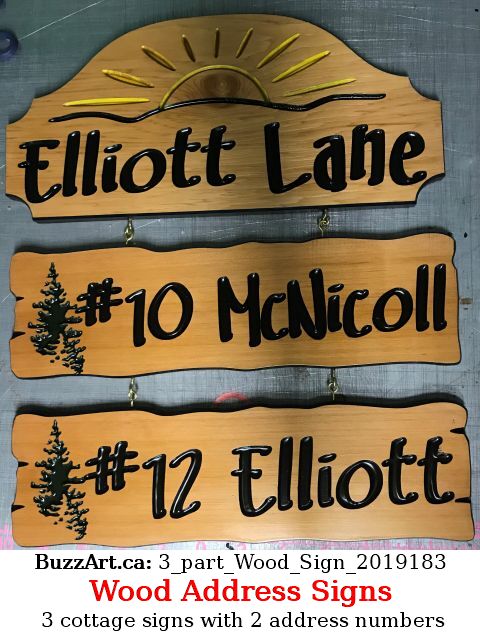 3 cottage signs with 2 address numbers